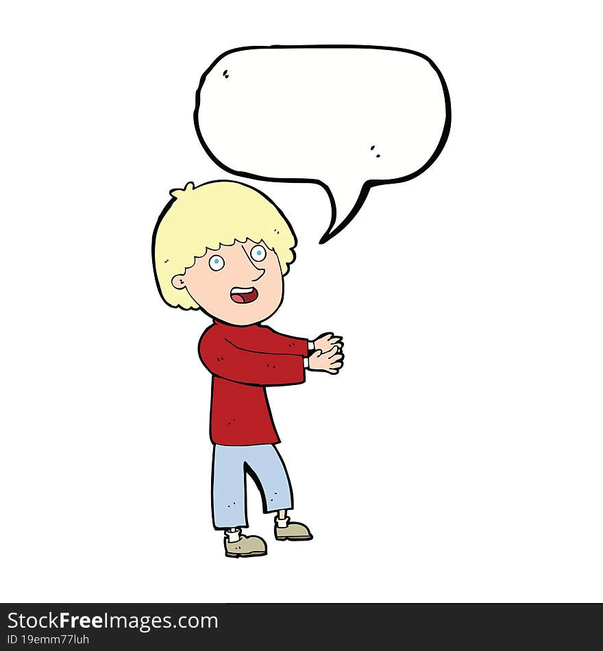 Cartoon Happy Man Showing With Speech Bubble