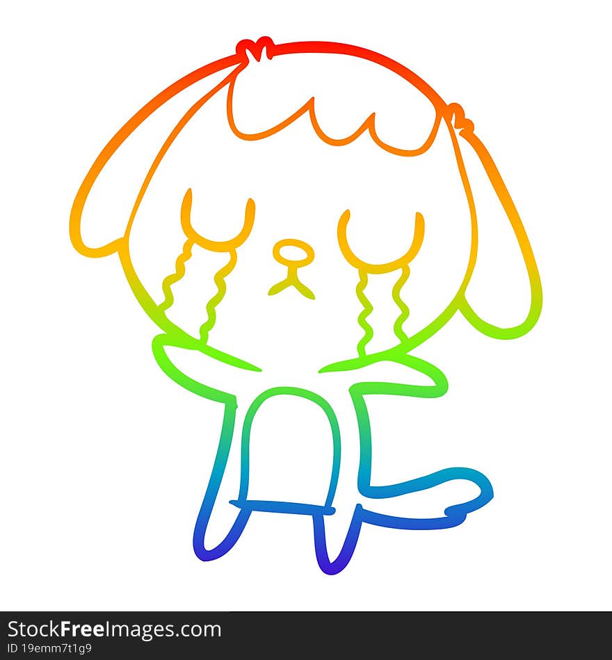 Rainbow Gradient Line Drawing Cute Cartoon Dog Crying