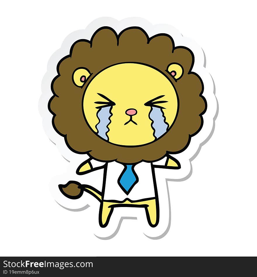 sticker of a cartoon crying lion wearing shirt and tie