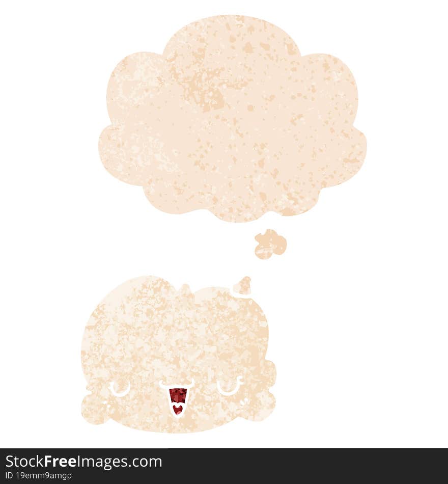 Cute Cartoon Cloud And Thought Bubble In Retro Textured Style