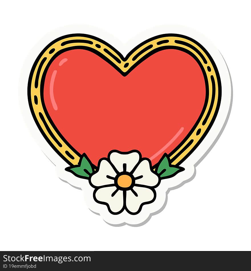 tattoo style sticker of a heart and flower