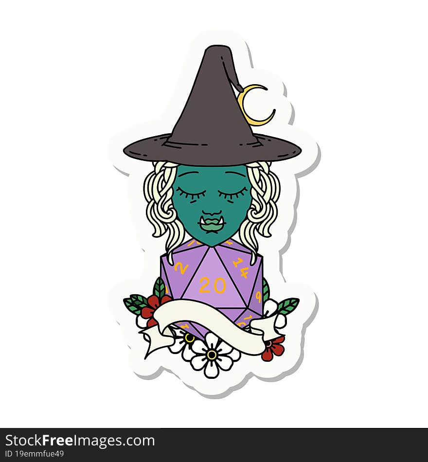 Half Orc Witch Character With Natural Twenty Dice Roll Sticker