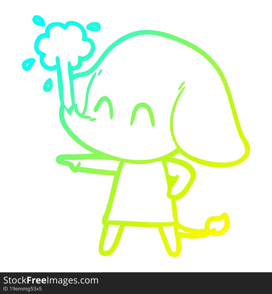 cold gradient line drawing cute cartoon elephant spouting water