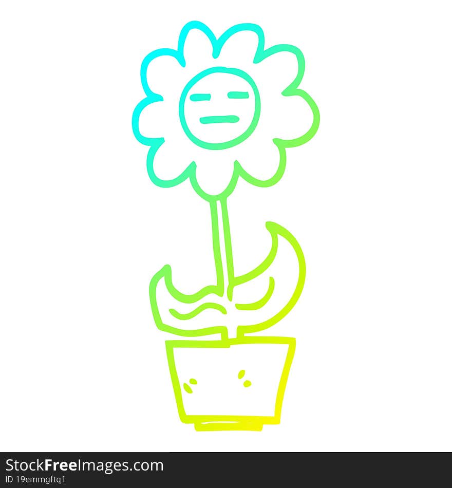 cold gradient line drawing cartoon flower in pot