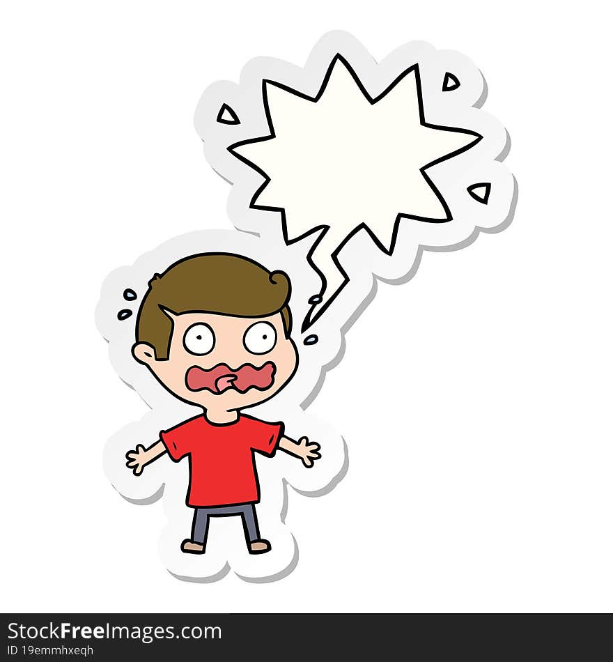 cartoon man totally stressed out and speech bubble sticker