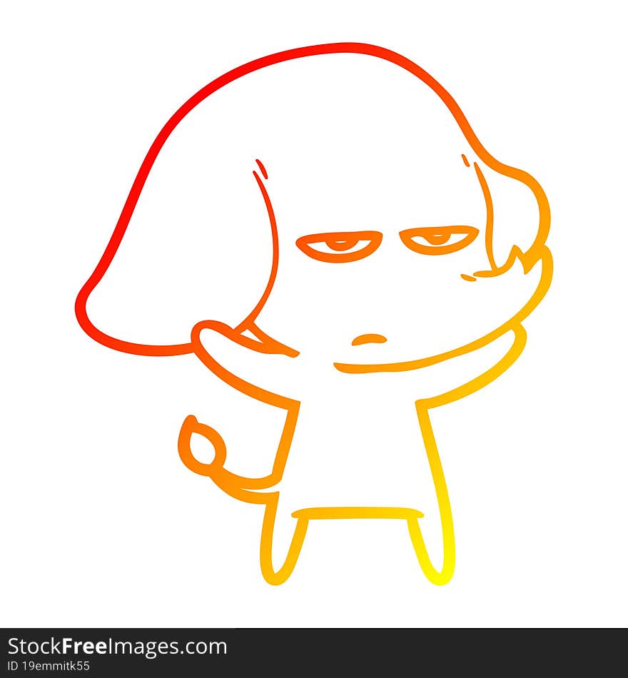 Warm Gradient Line Drawing Annoyed Cartoon Elephant