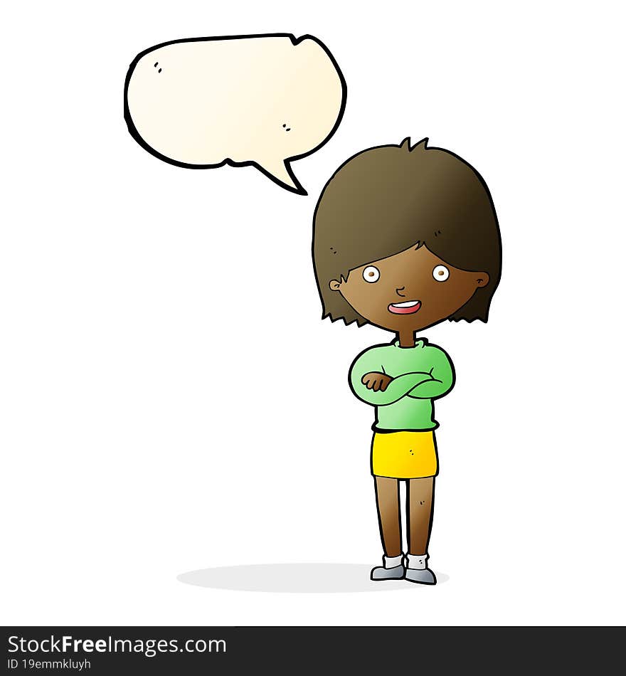 Cartoon Happy Woman With Speech Bubble