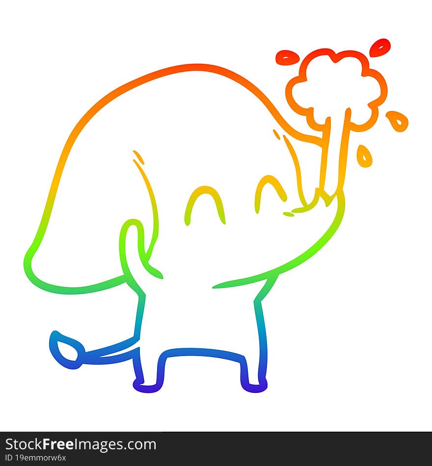 rainbow gradient line drawing cute cartoon elephant spouting water