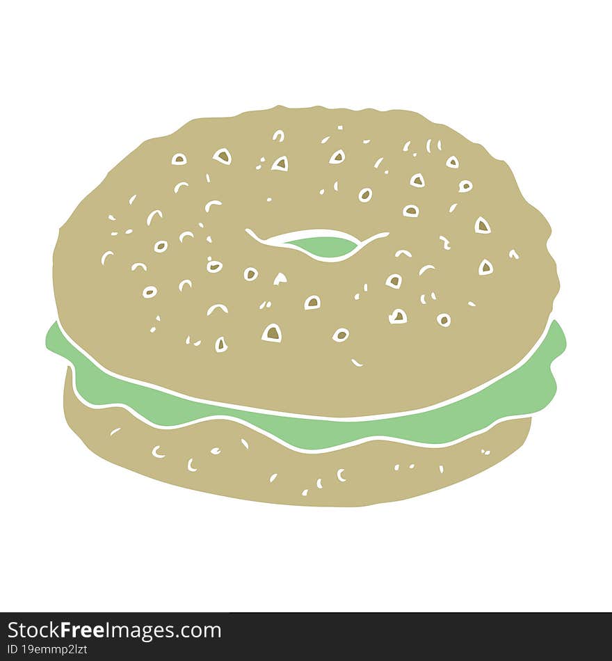 flat color illustration of a cartoon bagel