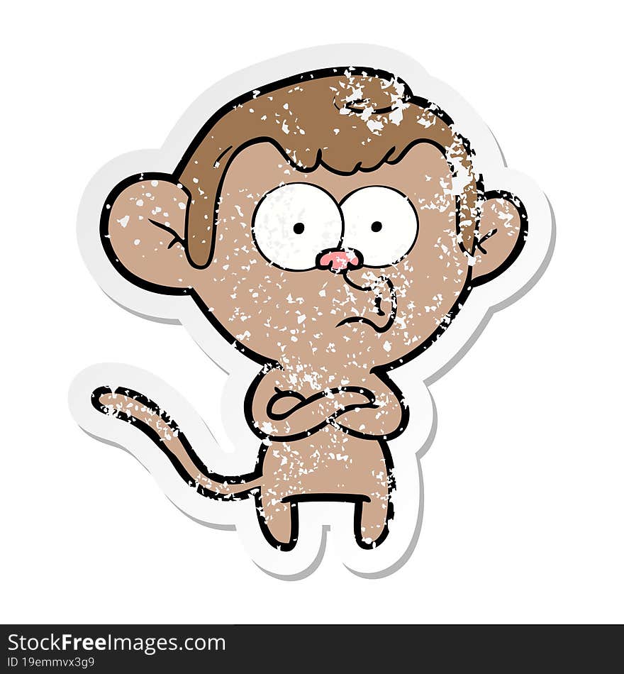 Distressed Sticker Of A Cartoon Surprised Monkey