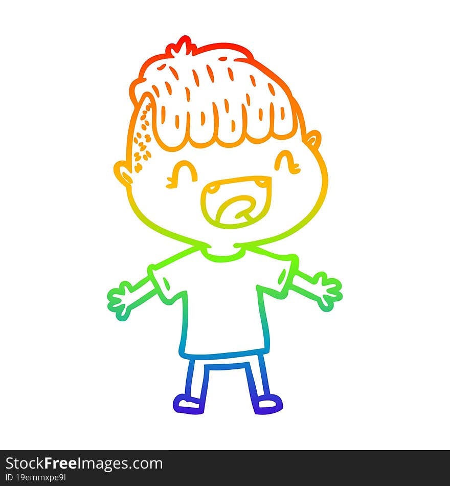 rainbow gradient line drawing of a cartoon happy boy laughing