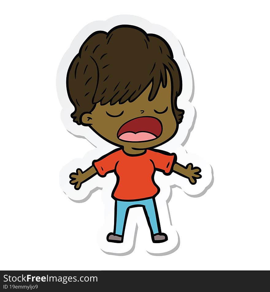 sticker of a cartoon woman talking