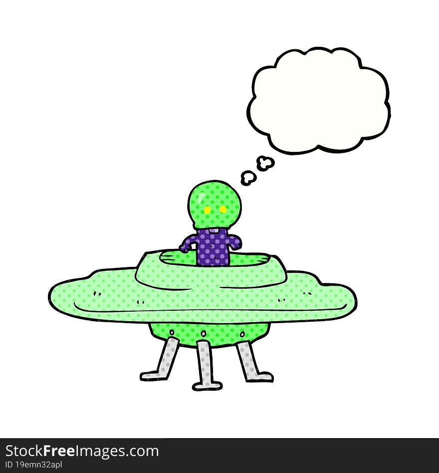 freehand drawn thought bubble cartoon flying saucer