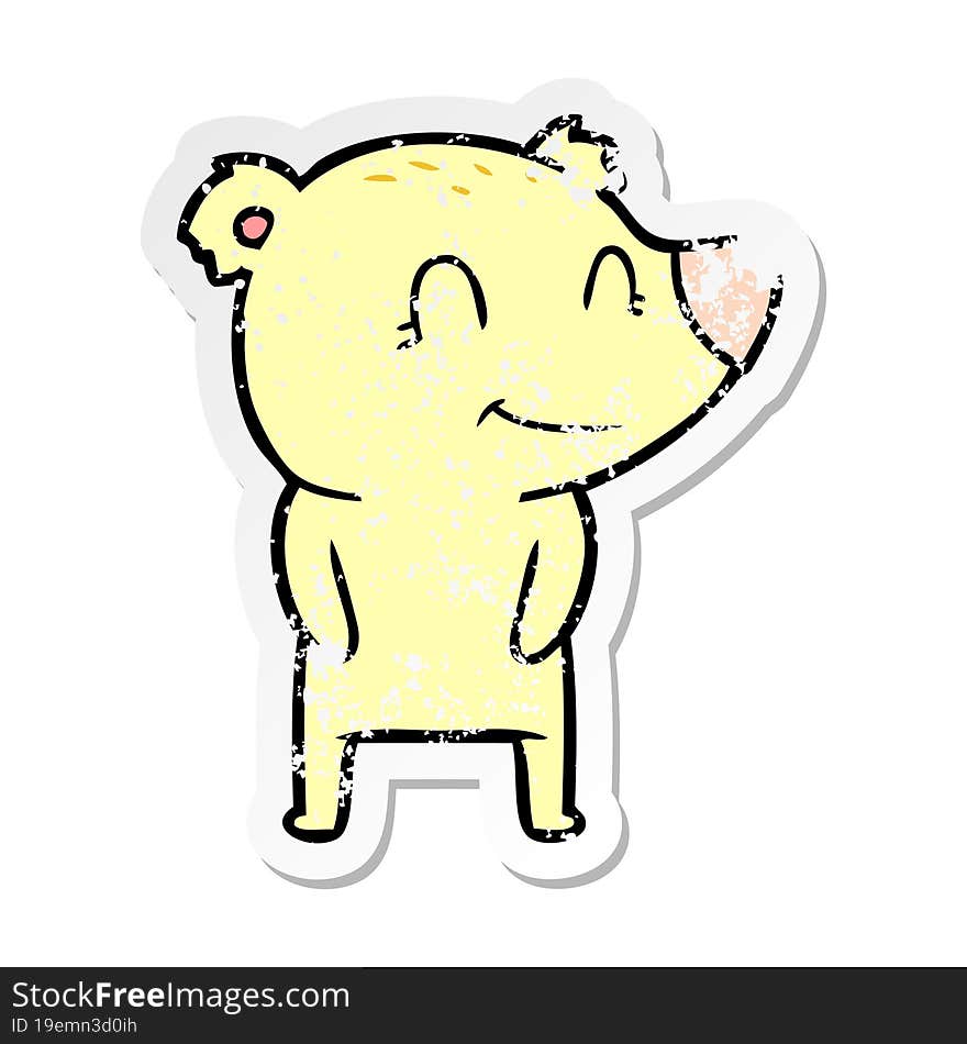 distressed sticker of a friendly bear cartoon