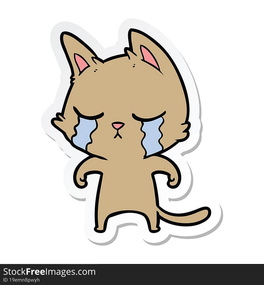 sticker of a crying cartoon cat