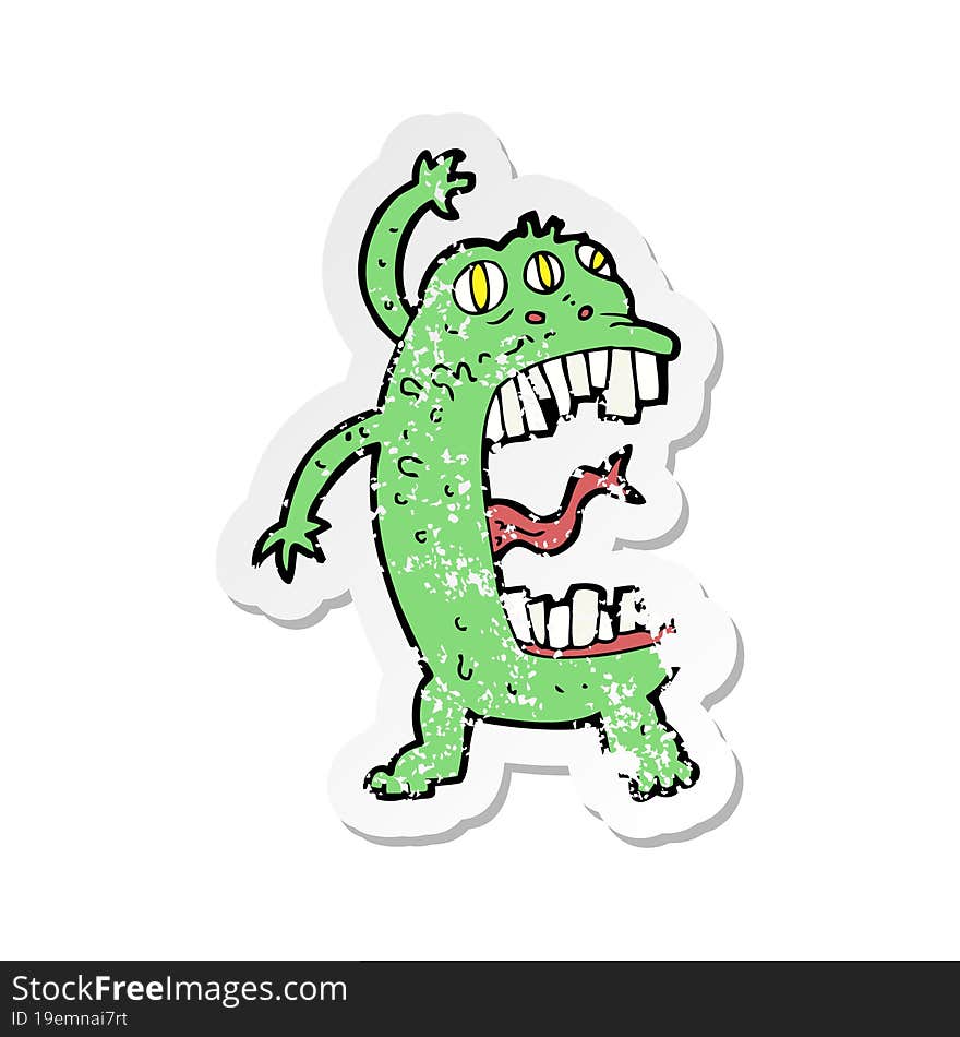 retro distressed sticker of a cartoon crazy monster