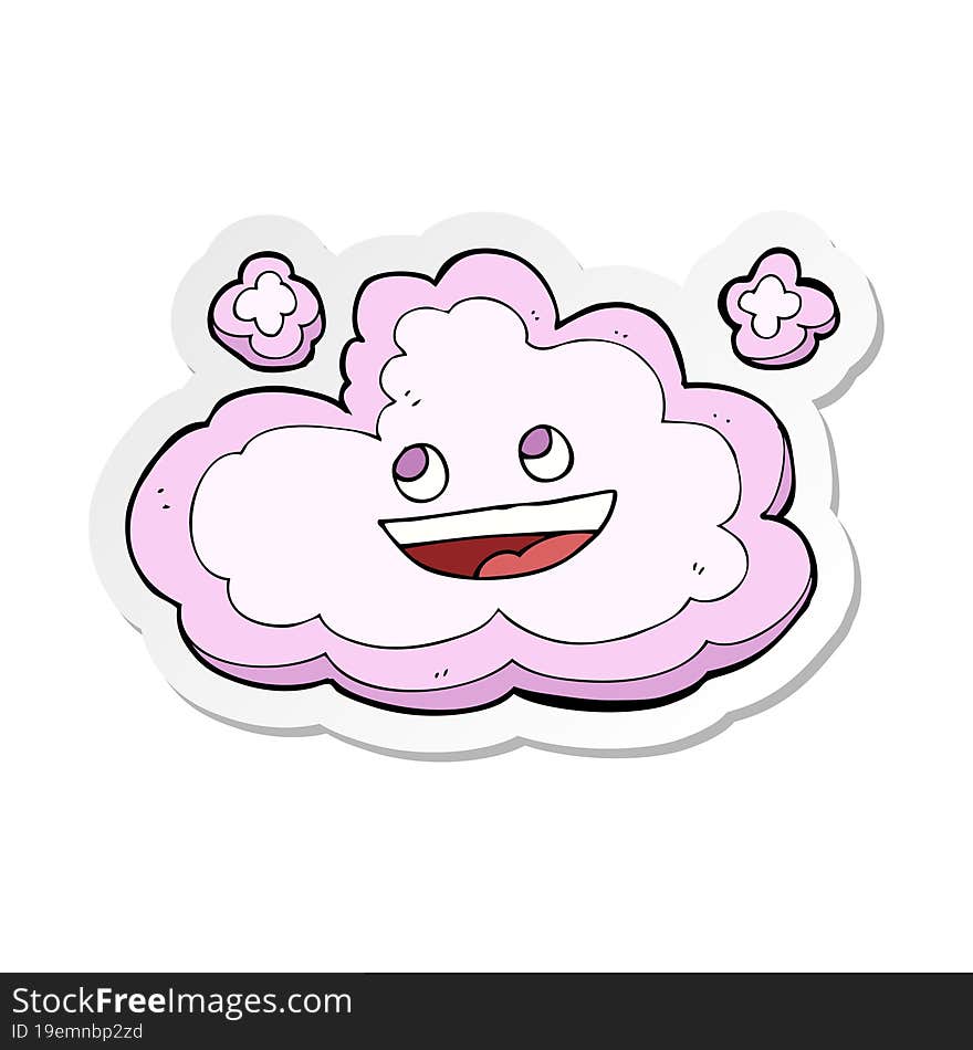 sticker of a cartoon happy pink cloud