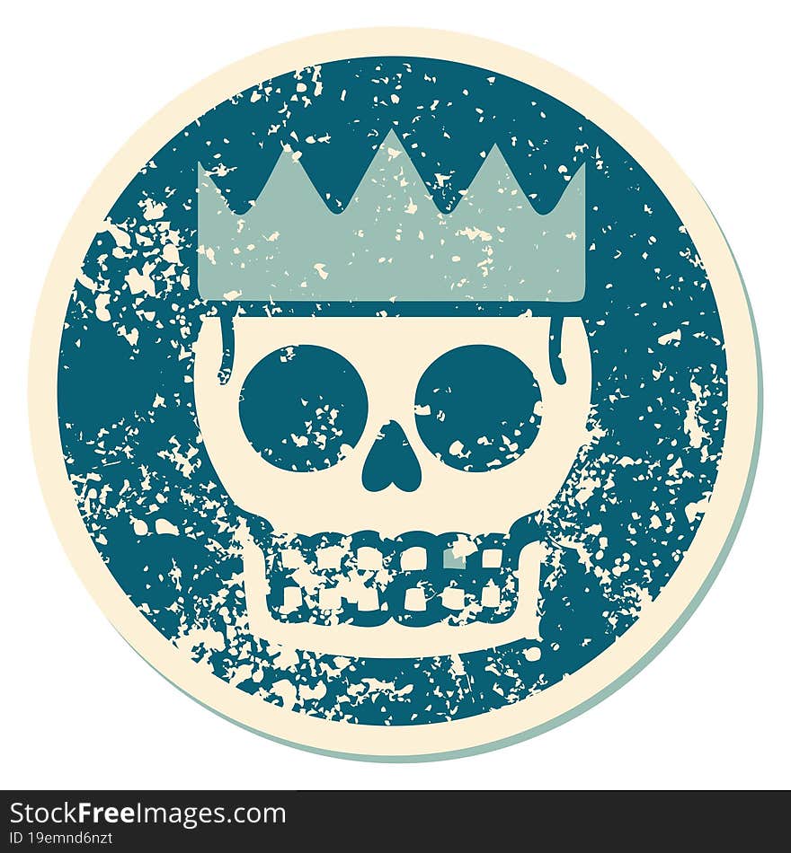 distressed sticker tattoo style icon of a skull and crown