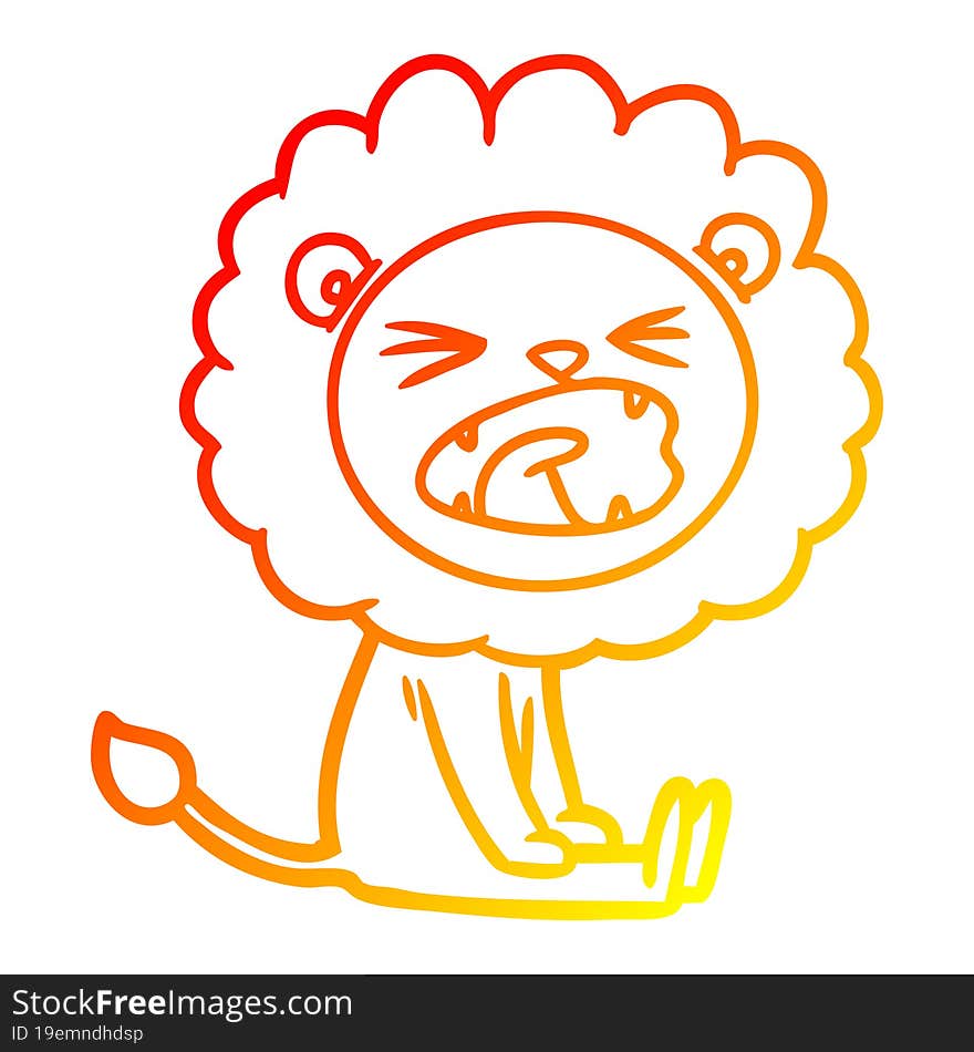 Warm Gradient Line Drawing Cartoon Angry Lion