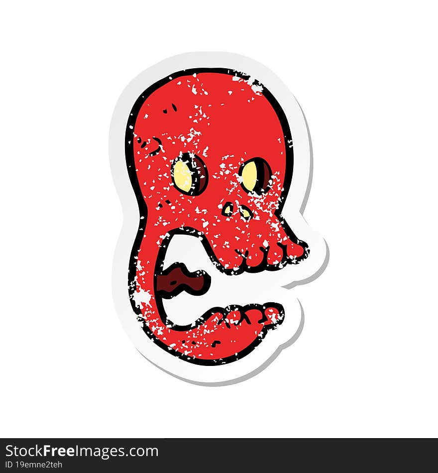 retro distressed sticker of a funny cartoon skull