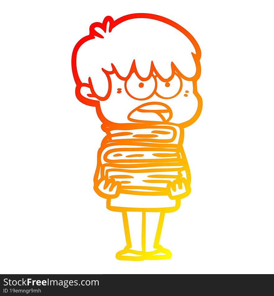 Warm Gradient Line Drawing Worried Cartoon Boy