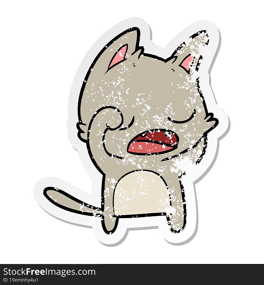 distressed sticker of a talking cat cartoon