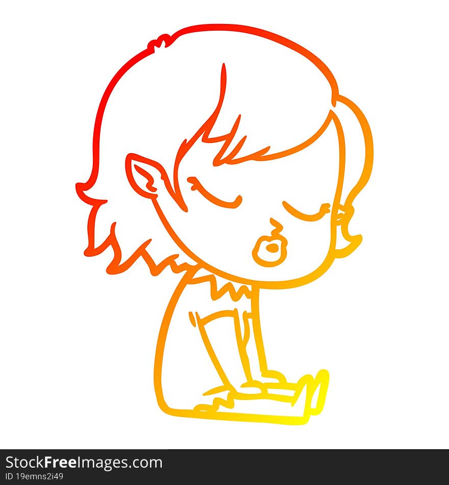 Warm Gradient Line Drawing Cute Cartoon Vampire Girl