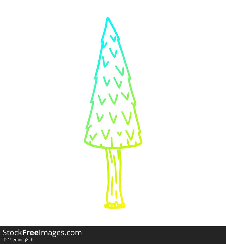 cold gradient line drawing of a cartoon christmas tree