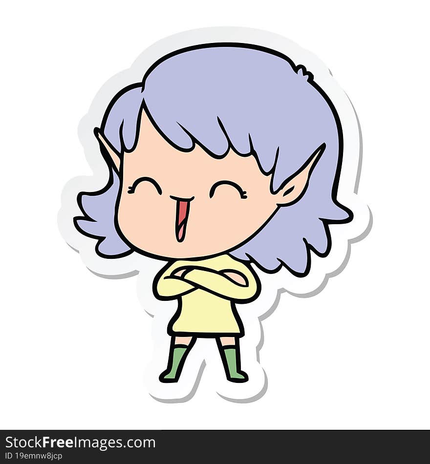 Sticker Of A Cartoon Elf Girl