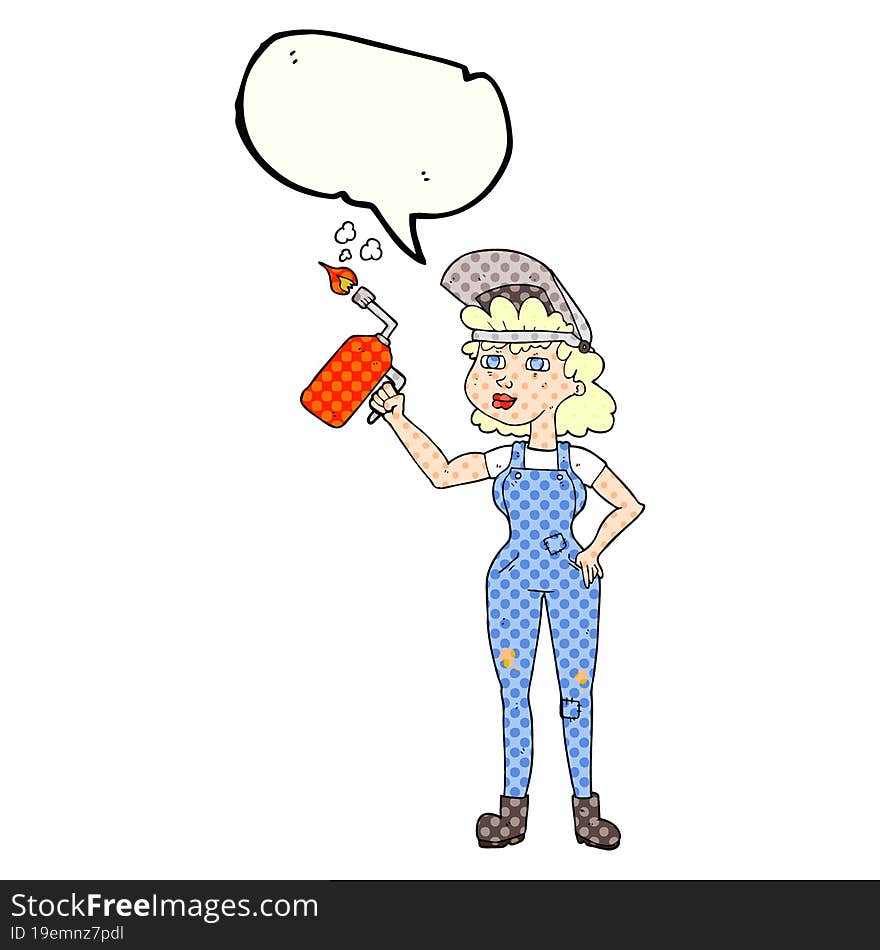 Comic Book Speech Bubble Cartoon Woman Welding