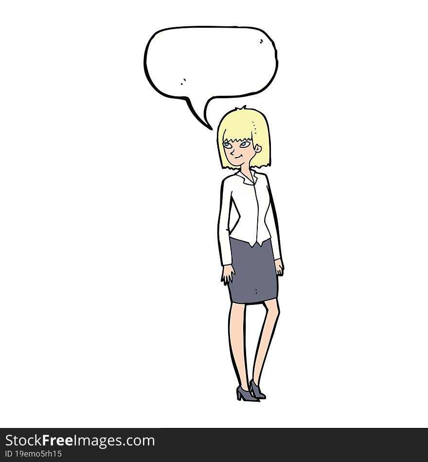 cartoon pretty businesswoman with speech bubble