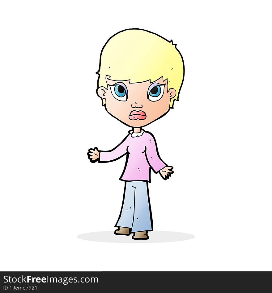 cartoon woman shrugging shoulders