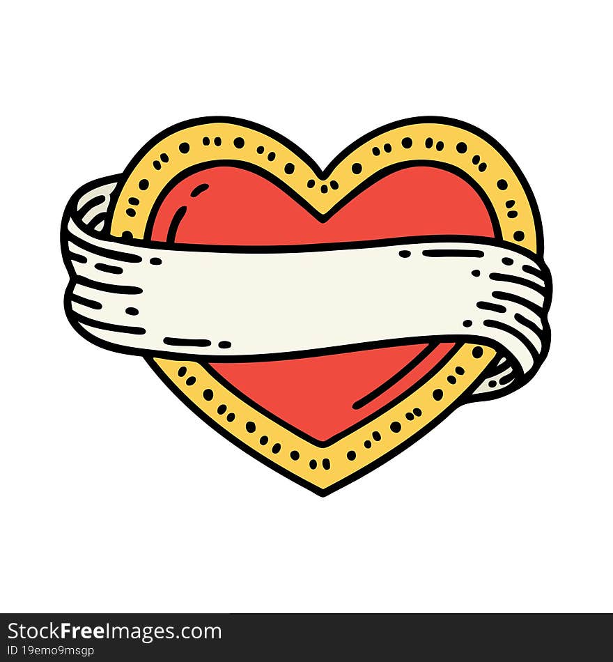 tattoo in traditional style of a heart and banner. tattoo in traditional style of a heart and banner