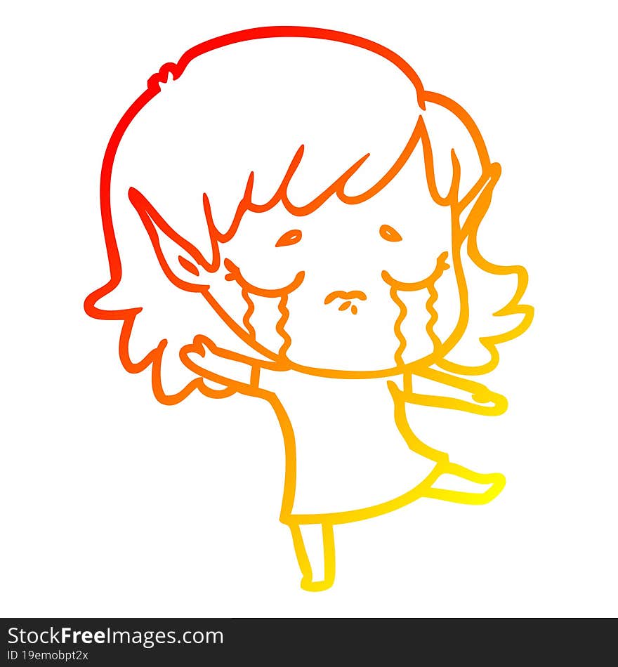 warm gradient line drawing cartoon crying elf girl