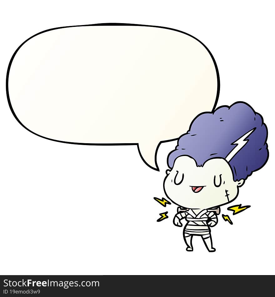 Cartoon Undead Monster Bride Woman And Speech Bubble In Smooth Gradient Style