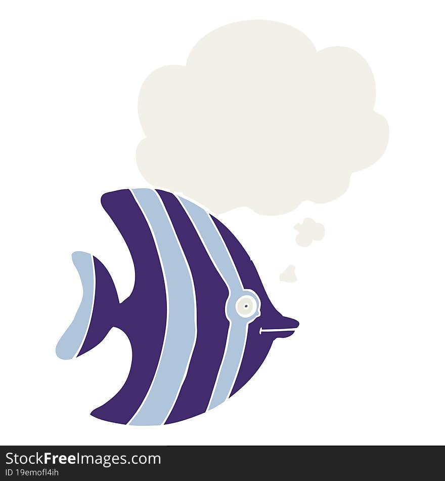 Cartoon Angel Fish And Thought Bubble In Retro Style