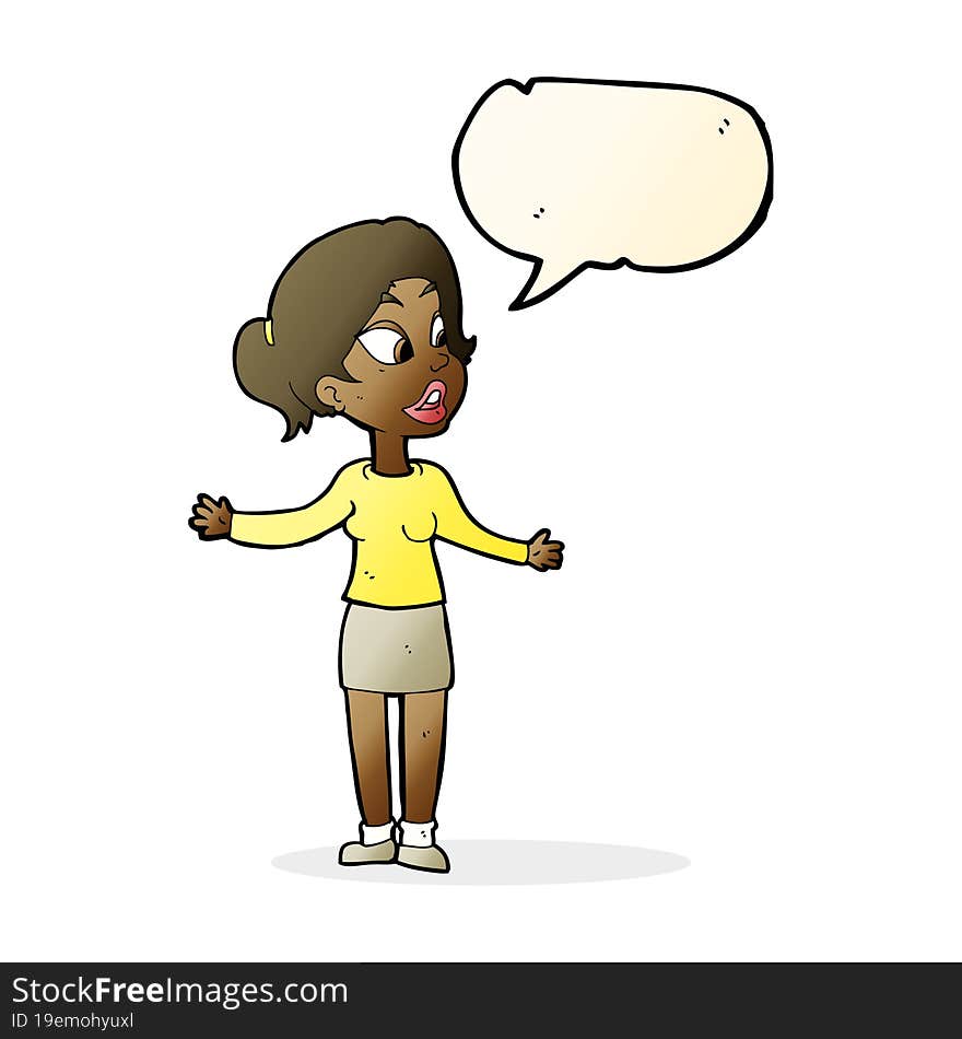 cartoon pretty woman explaining something with speech bubble