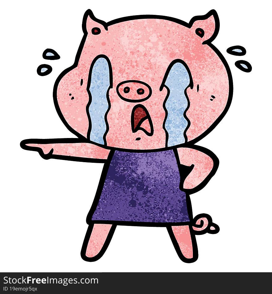 crying pig cartoon wearing human clothes. crying pig cartoon wearing human clothes