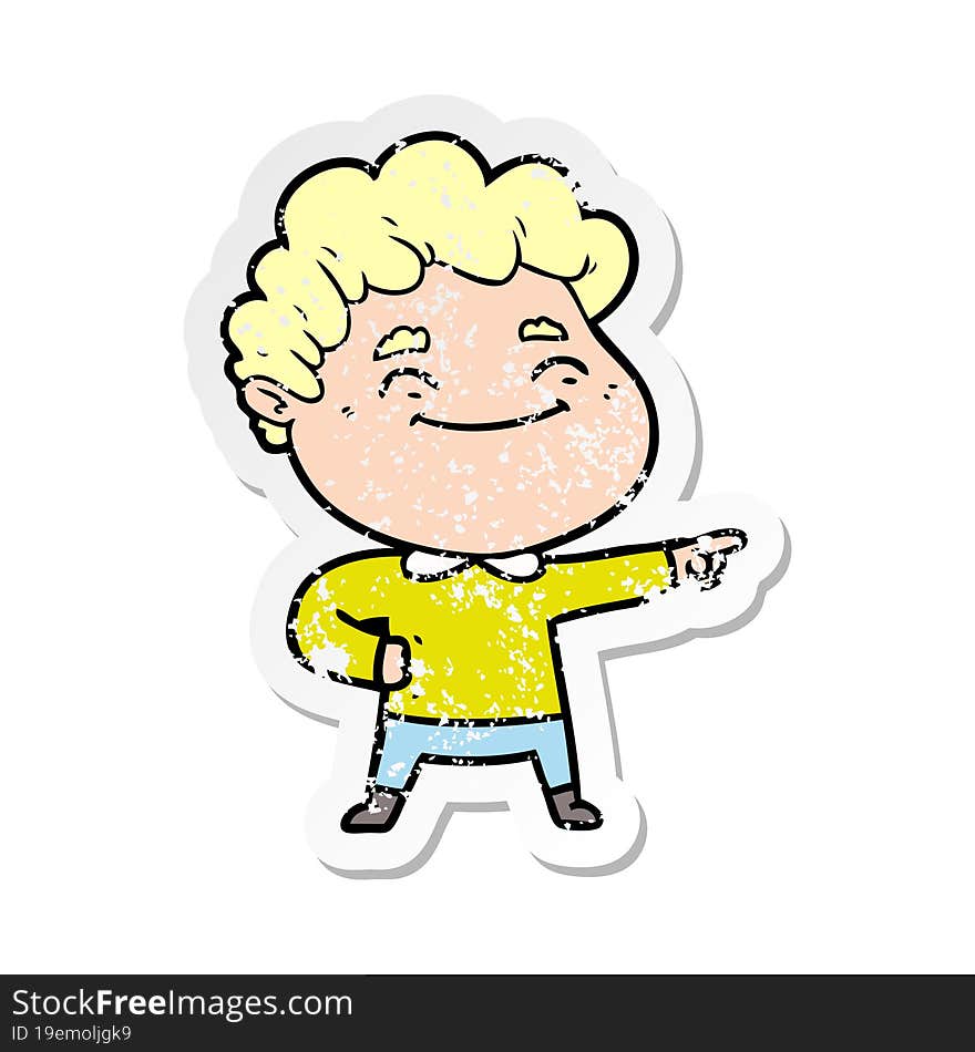 Distressed Sticker Of A Cartoon Friendly Man