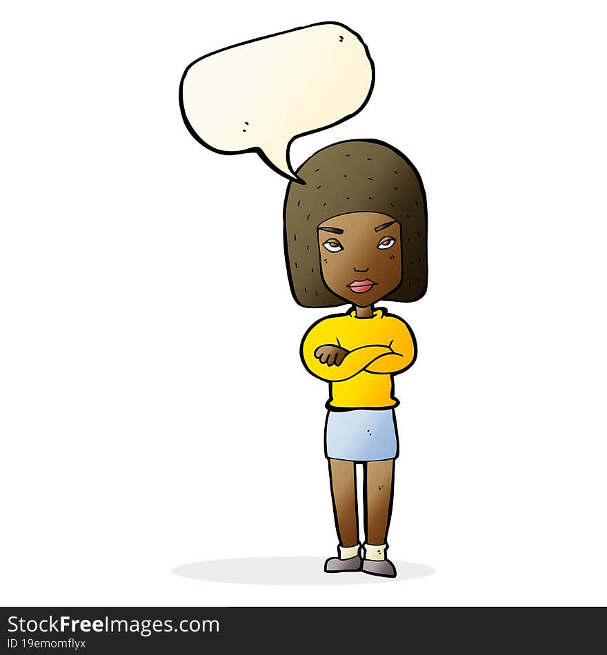 Cartoon Woman With Crossed Arms With Speech Bubble