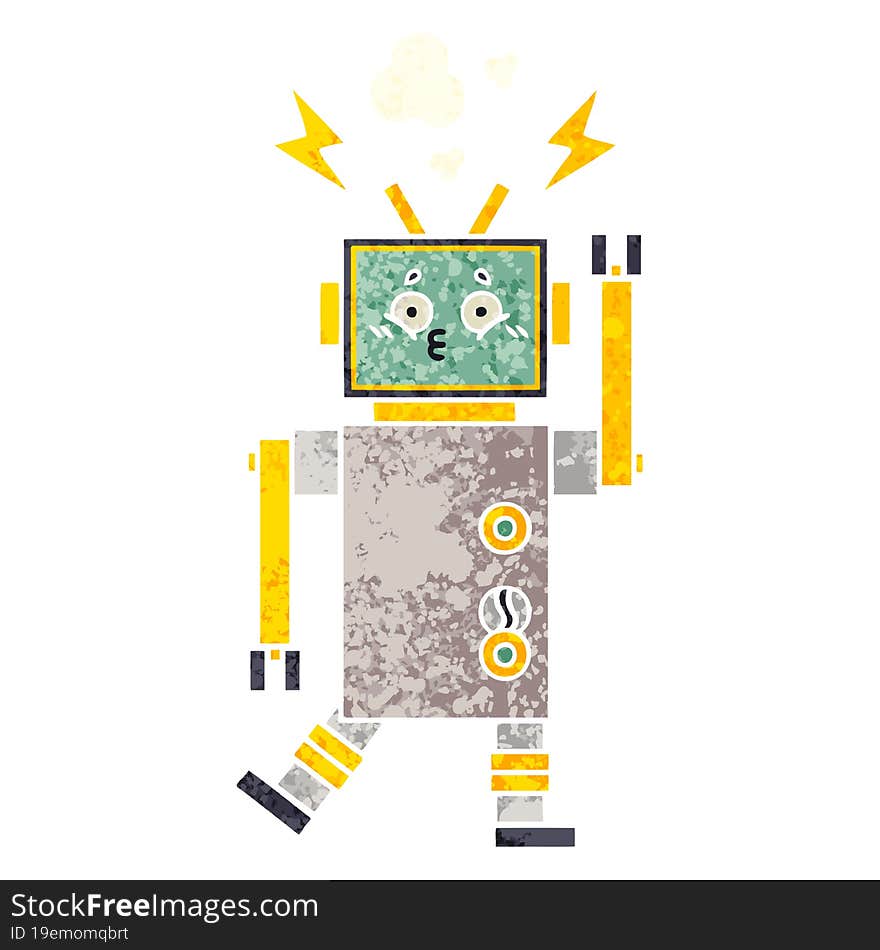 Retro Illustration Style Cartoon Robot