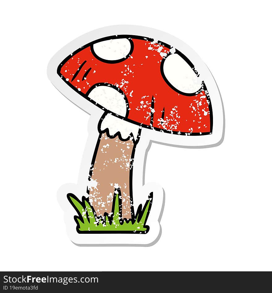 distressed sticker cartoon doodle of a toad stool