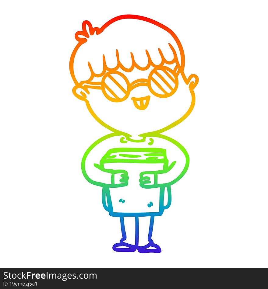 rainbow gradient line drawing cartoon boy wearing spectacles