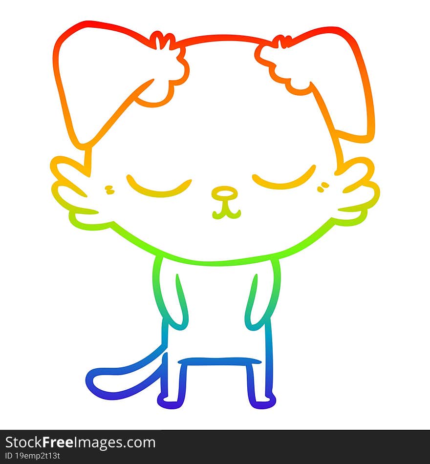 rainbow gradient line drawing of a cute cartoon dog