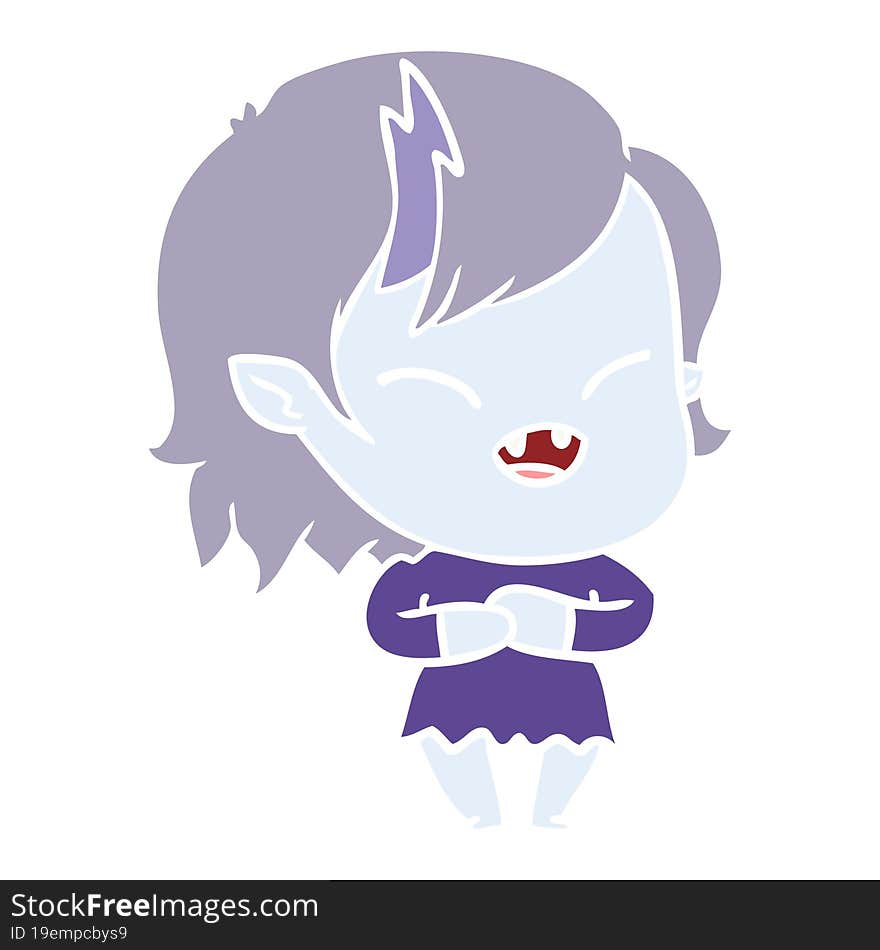 flat color style cartoon laughing vampire girl