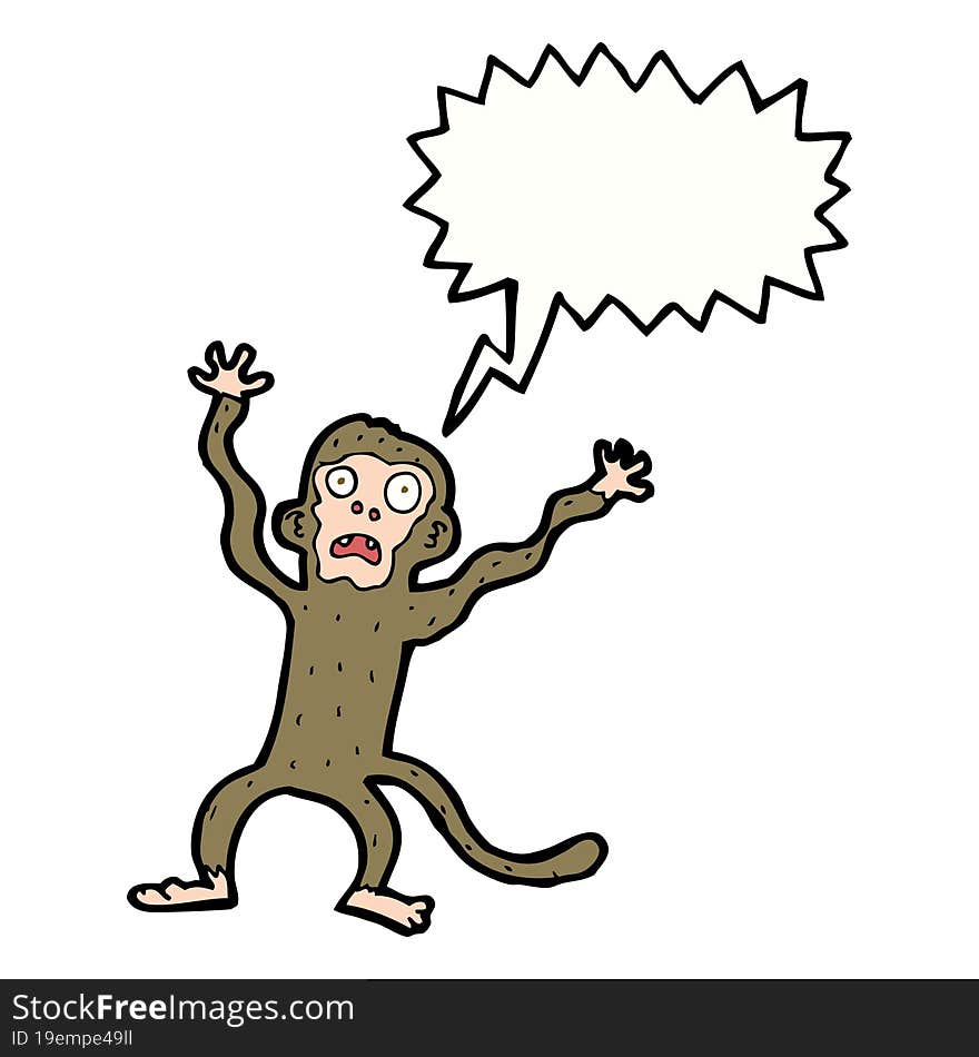 cartoon frightened monkey with speech bubble