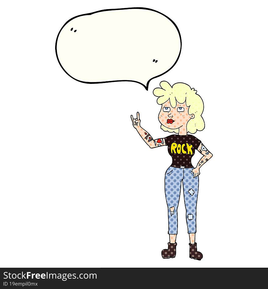 freehand drawn comic book speech bubble cartoon rocker girl