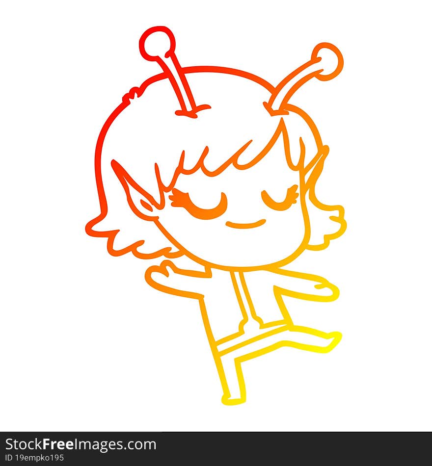 warm gradient line drawing smiling alien girl cartoon