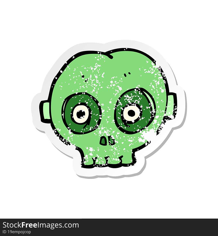 retro distressed sticker of a cartoon halloween skull mask