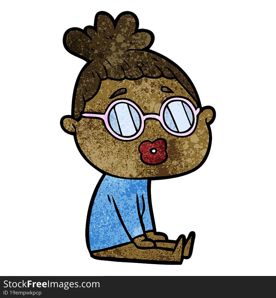 cartoon sitting woman wearing spectacles. cartoon sitting woman wearing spectacles